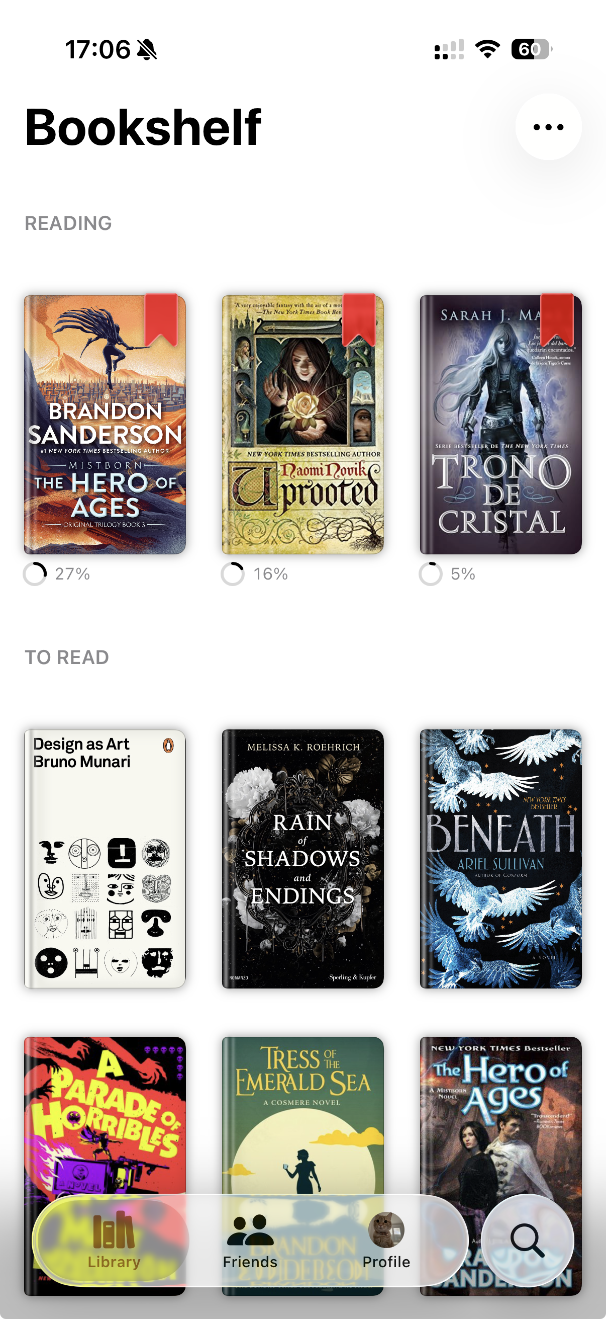 Library view screen in Bookshelf