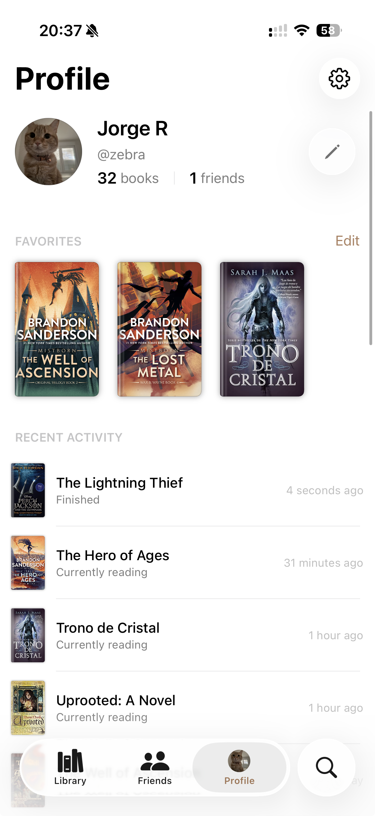 Your profile screen in Bookshelf