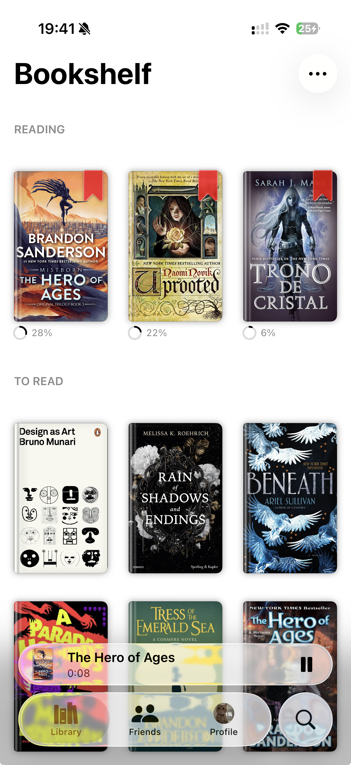 Reading sessions screen in Bookshelf