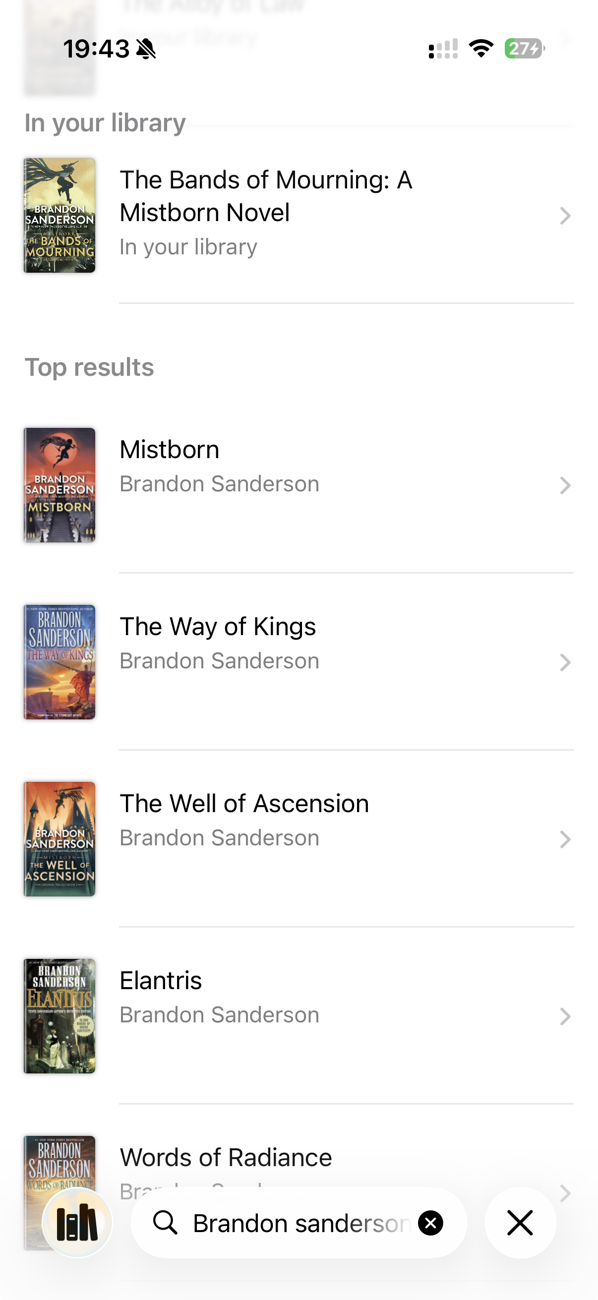 Search by author screen in Bookshelf